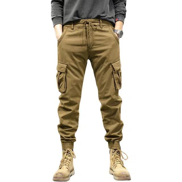 前进牛 日式户外机能潮牌抗皱中腰复古迷彩束脚多口袋纯棉休闲裤工装裤 男女同款