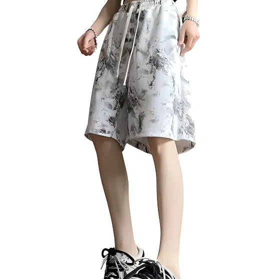 单爵 新中式泼墨彩绘运动潮牌宽松速干五分休闲短裤 男女同款