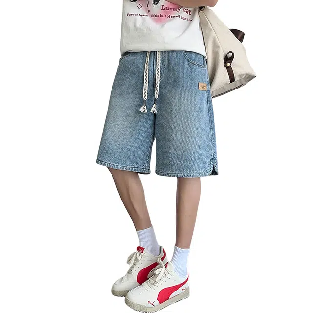 哲源 美式复古高街星空纹设计感小众款夏季薄款高级感痞帅炸街百搭宽松运动休闲五分牛仔短裤 男女同款