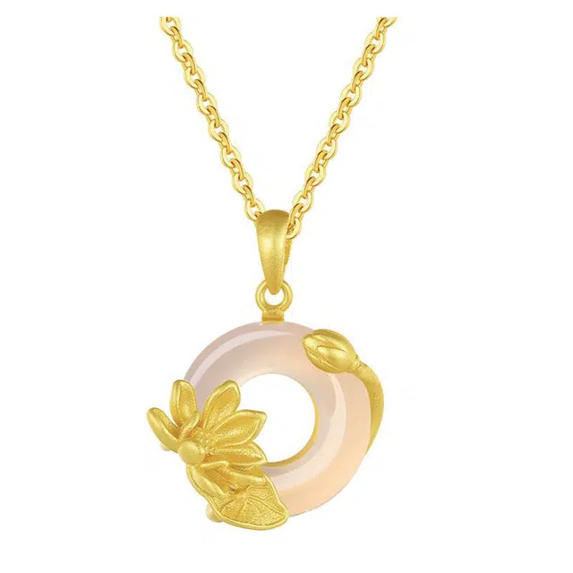 大唐国鼎 平安扣荷花 新中式国潮复古民族风招财纳福平安扣荷花设计稿 好运连连 琉璃 项链 女款