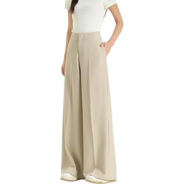 法文箱子 宽松通勤直筒纯色高腰长裤休闲裤 女款