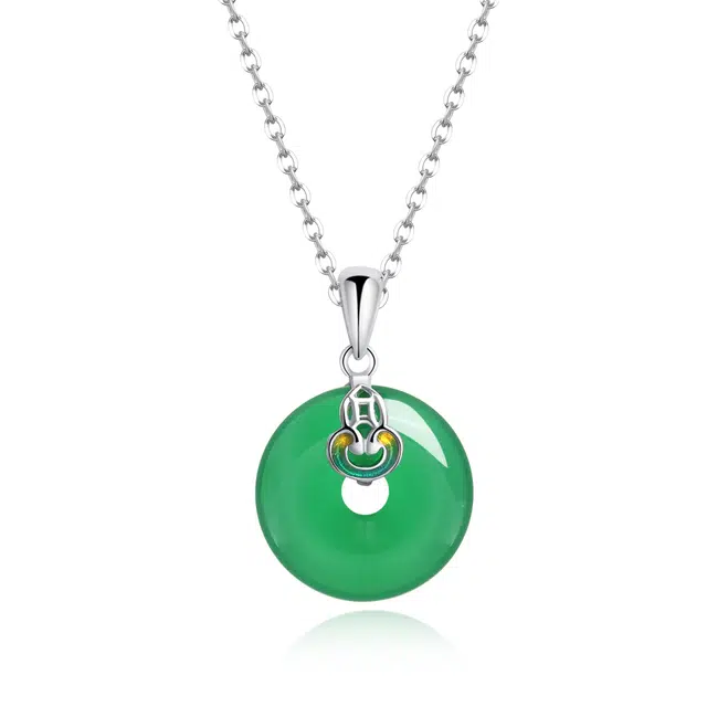 【冰清玉洁】 帝苏行 碧环轻语平安扣 新中式国潮 吉祥如意平安顺遂 简约小众设计 玉髓 项链 女款