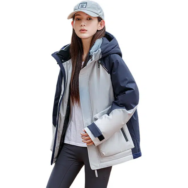 鸭鸭 时尚短款连帽宽松羽绒服 男女同款