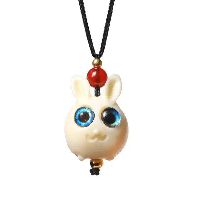 仙友 国潮新中式平安喜乐可爱大眼兔招财纳福转运珠文玩八方来财开运考公上岸盘玩#好运 象牙果 项链 男女同款情侣款