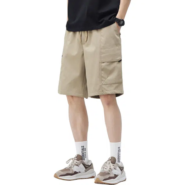 瑞梵帝斯 美式复古高街重工水洗纯色简约休闲防水速干透气凉感多口袋日常通勤宽松外穿潮流百搭户外运动五分直筒工装男生短裤 男款