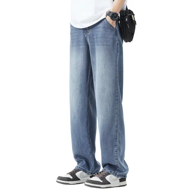 顶峰保罗 无性别主义阔腿美式潮牌复古潮流水洗裤子宽松休闲裤时尚百搭设计感大码直筒牛仔裤 男女同款