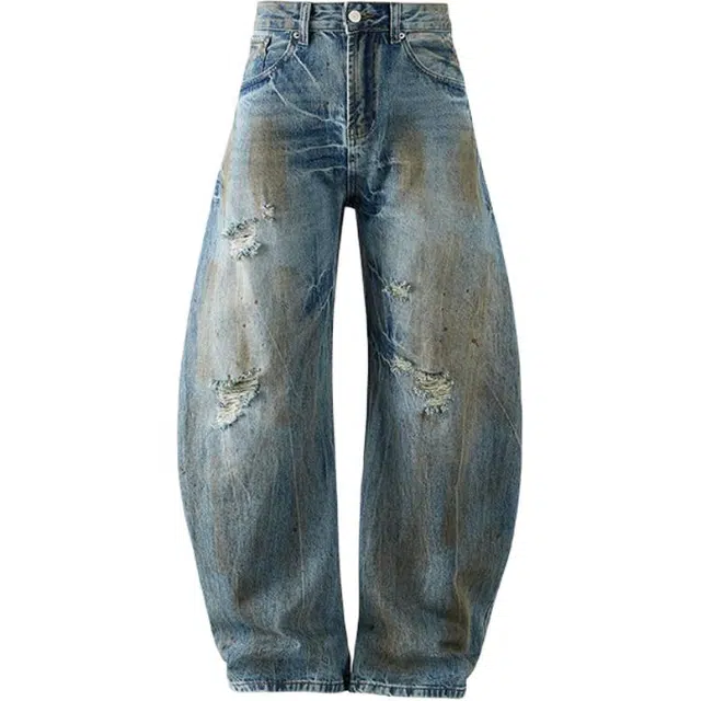 零氏 美式宽松复古水洗做旧小众设计感潮流牛仔裤 男女同款