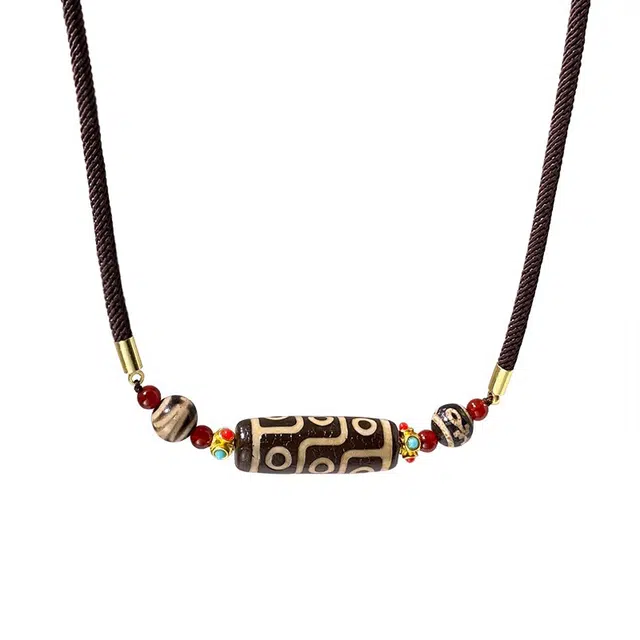 谧月珠宝 藏式九眼天珠 新中式国潮复古民族风小众毛衣链中国风嘻哈风潮流招财转运搭配好运 玛瑙 项链 男女同款情侣款