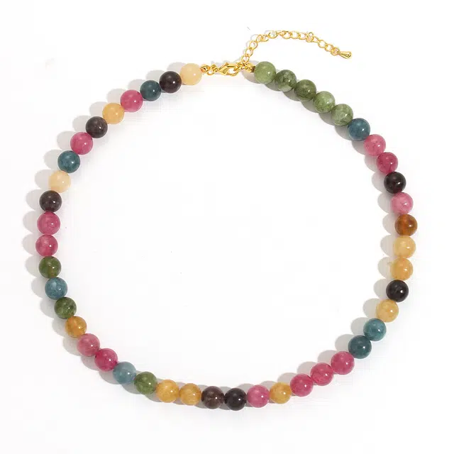 好银坊 <多巴胺转运珠> 新中式彩色 转运串珠锁骨链 轻奢小众高级感 人工碧玺 项链 女款