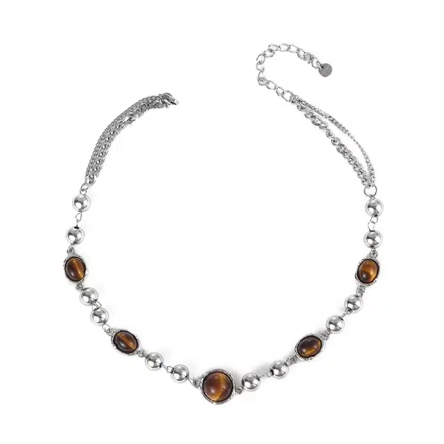 前方大荒野 美拉德棕色美式复古圆珠气质小清新轻奢高级感百搭小众设计脖颈链锁骨链 合金 项链 女款