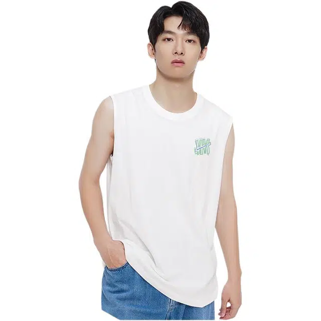 棉的美学 纯棉印花无袖落肩袖圆领宽松型背心 男款