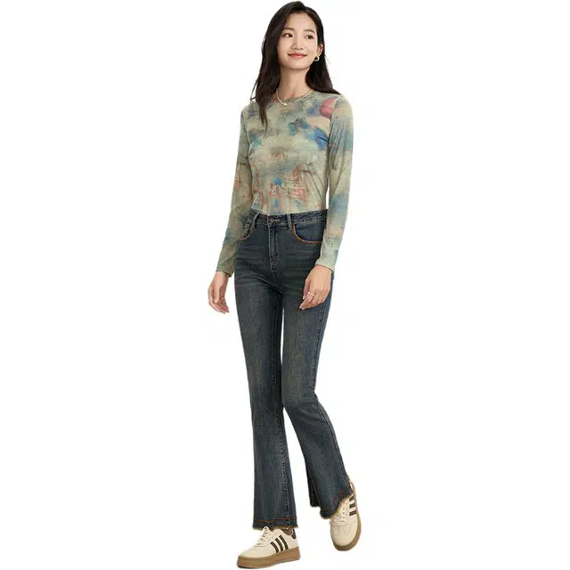 熙然 高级感长袖百搭印花常规圆领通勤针织衫 女款