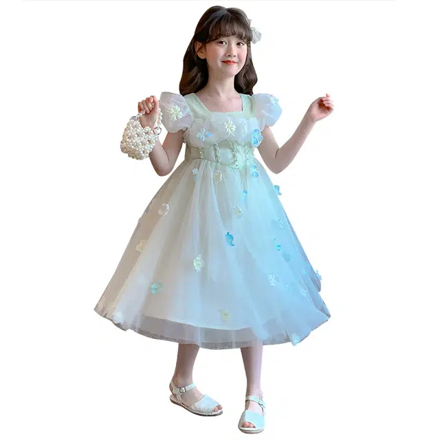 泰迪珍藏连衣裙 百搭亲肤方领短袖 淡绿色 儿童款