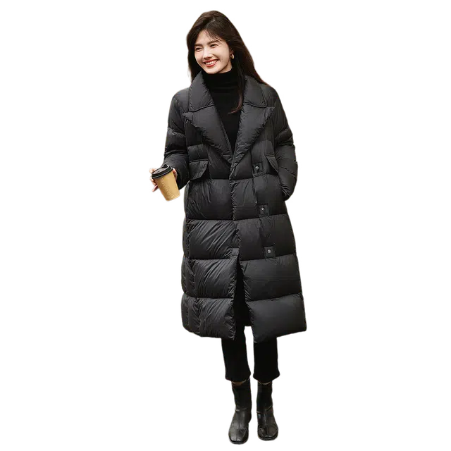 【dme】 纯色基础加厚保暖气质长款翻驳领羽绒服 女款