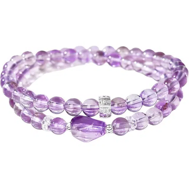 【匠心手作 清透梦幻】 灵菲 学业上岸智慧之石招财转运新中式双圈 小众轻奢高级感简约百搭#好运 紫水晶 手串 女款