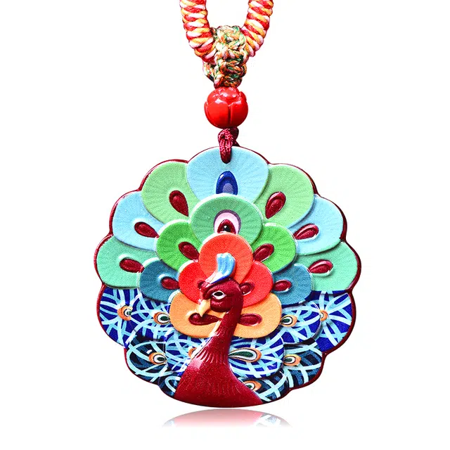 谧月珠宝 新中式 国潮风 彩绘高含量紫金砂朱雀 小众设计 招财纳福 饰品通勤气质款复古民族风 再造辰砂朱砂 项链 男女同款情侣款