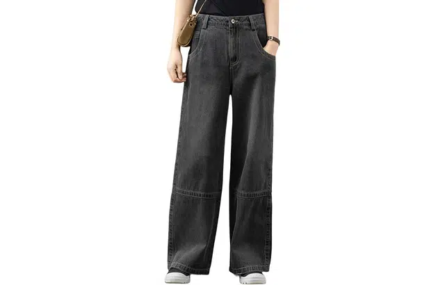 善己 工装直筒阔腿牛仔裤 女款 牛仔黑