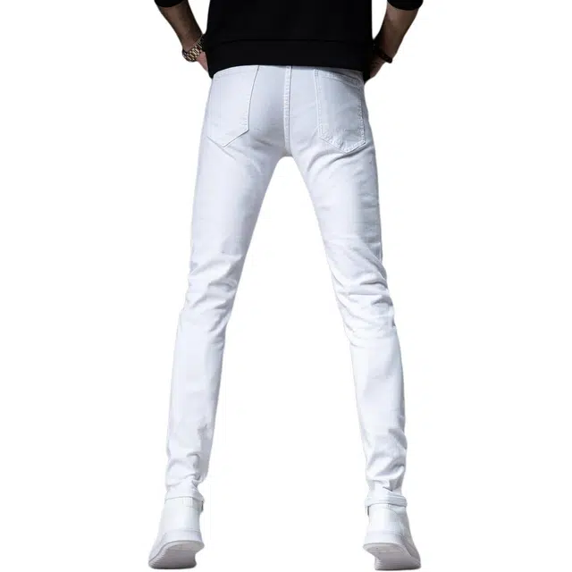 贵色 韩版城市机能风格潮流弹力修身休闲裤子复古大码纽扣做旧口袋中腰长裤牛仔裤 男女同款