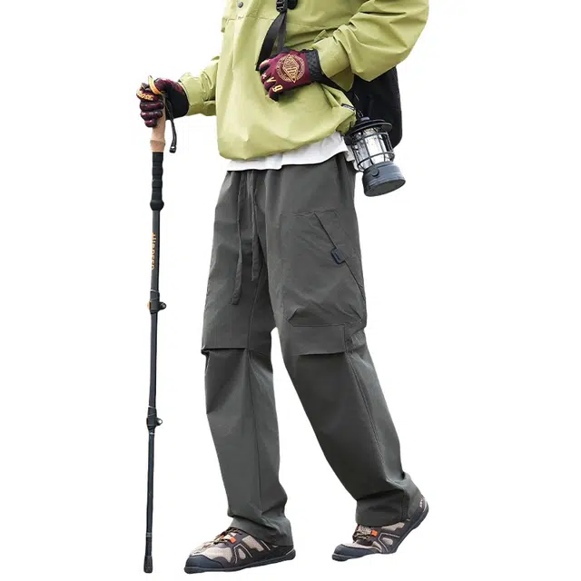 加荣 宽松直筒休闲裤潮牌帅气户外登山裤青少年山系徒步阔腿裤日系复古纯色长裤设计感工装裤 男女同款
