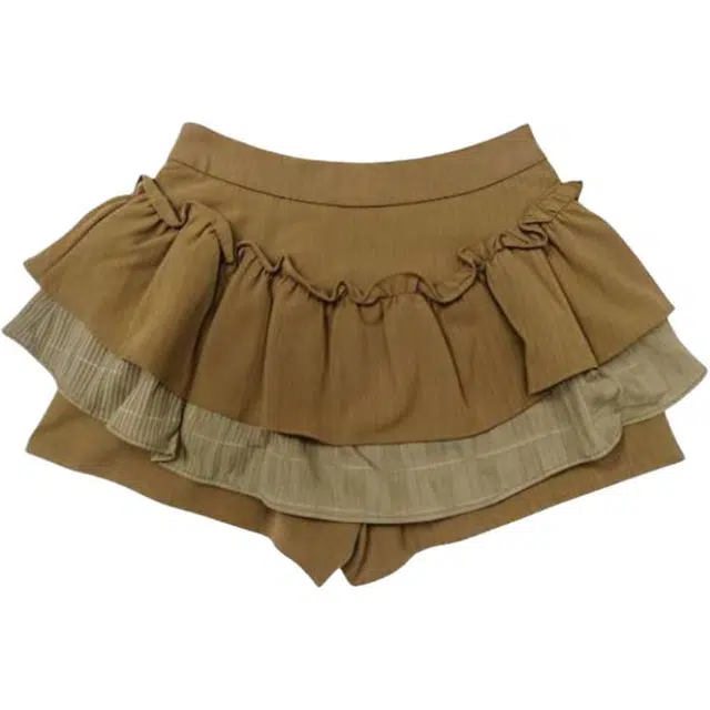 小卷要加油 美式复古双层荷叶边高腰显瘦半身裙女春夏小个子时尚百搭蓬蓬裙裤短裙 女款