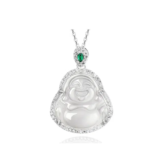 逸之璟 诸事顺利 新中式国风小众轻奢 笑脸佛弥勒佛公锁骨链 幸运上岸吊坠  #好运 玉髓 项链 女款