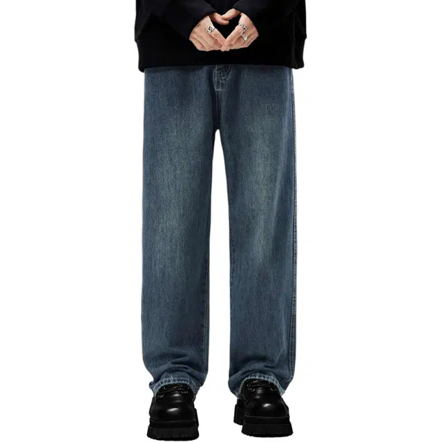 贵色 高端美式宽松微弹牛仔裤 男款 复古蓝