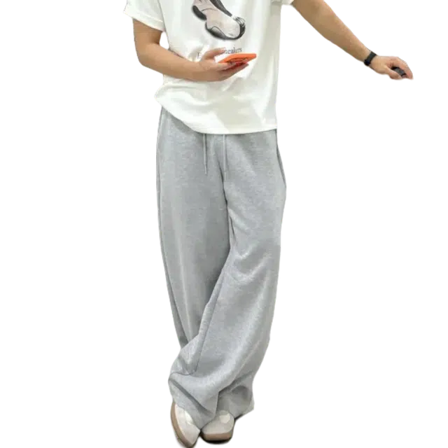 冈哉 美式高街直筒纯色简约基础款中腰系带设计宽松垂感户外透气时尚百搭舒适阔腿显高针织运动裤休闲裤 男女同款