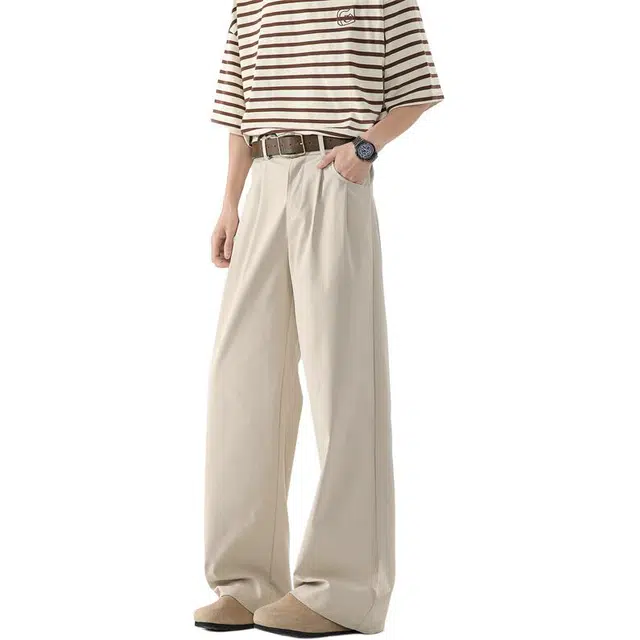 顶峰保罗 冰丝薄款透气凉感舒适直筒长裤无性别主义潮牌纯色简约宽松小众百搭阔腿休闲裤 男女同款