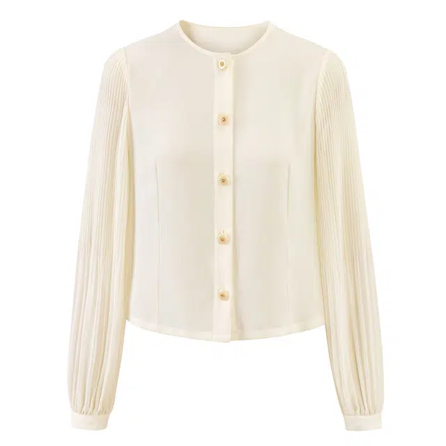 曲韩 短款小香风长袖雪纺衫女上衣洋气衬衫 女款