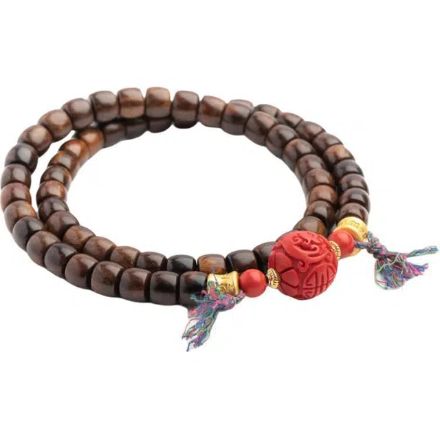 仙源 高级感文玩念珠佛珠 脖挂链锁骨链 合金 木作项链 男女同款情侣款 贡木