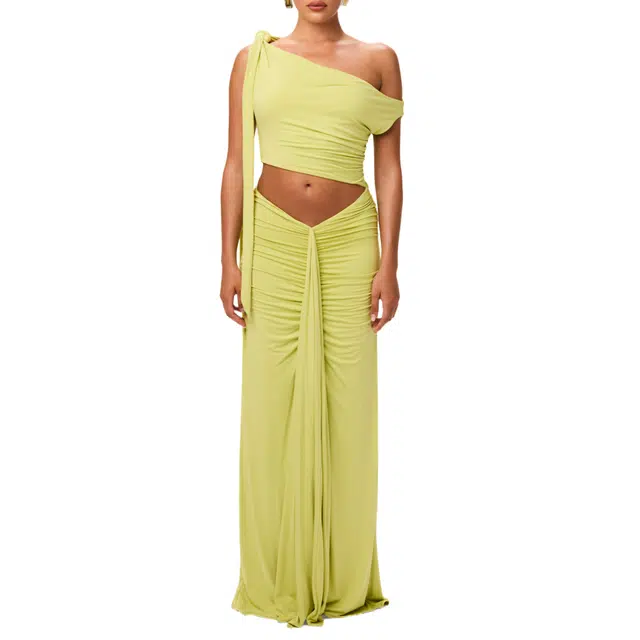 NAKED WARDROBE Smooth Off-Shoulder Asymmetric Dress