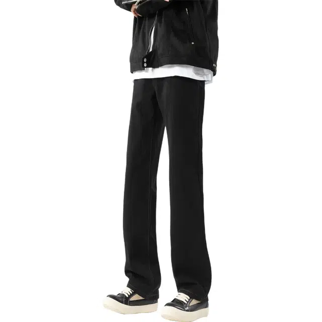 八哥 美式复古高街简约废土风重工水洗做旧纯色基础款修身时尚潮流户外出行经典百搭阔腿垂感微喇牛仔裤 男女同款