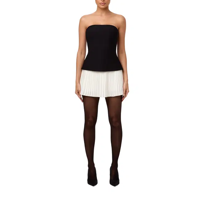 NAKED WARDROBE Pleated Tube Contrast Mini Dress SuitingChiffon