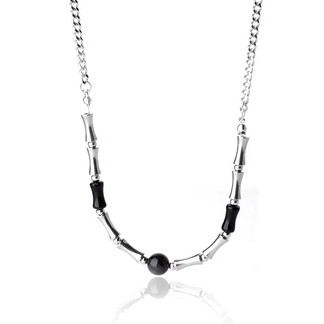 克兰茜 黑耀竹节 新中式步步高升大气简约时尚 国风轻奢小众高级感通勤风 钛钢 项链 女款 黑色/银色 送礼女生女友闺蜜礼盒装