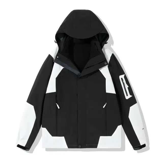 木清清 美式机能风拼接色可拆卸帽户外三合一防风防水登山冲锋茄克夹克外套 女款