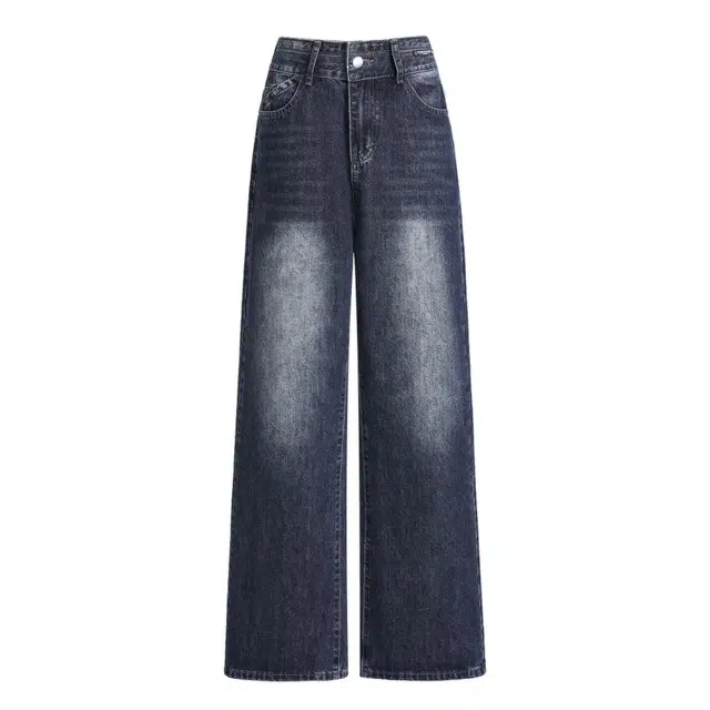 花蔓色 美式复古高街港风做旧高腰窄版小个子抓纹设计感垂感纯色通勤休闲百搭拖地直筒阔腿牛仔裤 女款