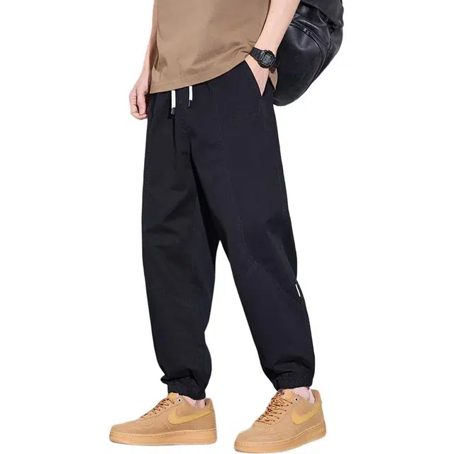 协协乐 美式高街纯棉夏季薄款纯色哈伦束脚九分裤中腰百搭运动复古设计感通勤长裤休闲裤 男款