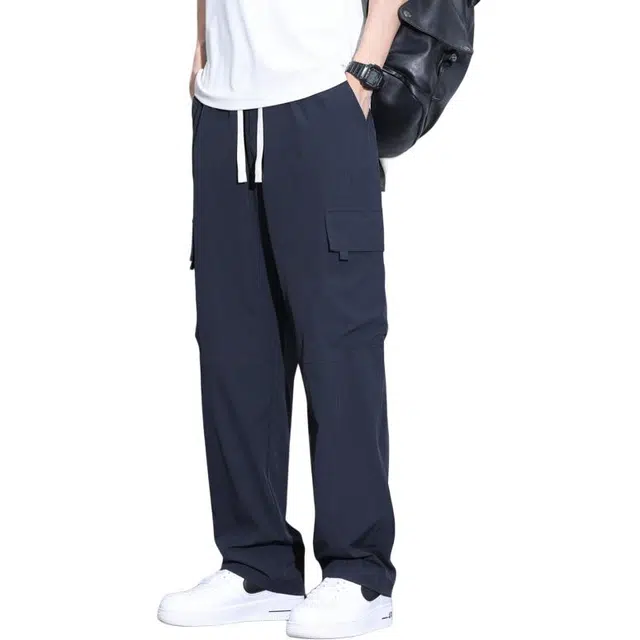 协协乐 冰丝凉感透气薄款速干直筒阔腿通勤大码百搭休闲长裤工装裤 男款