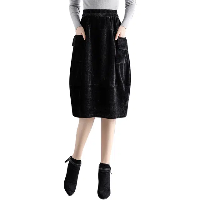 她池 宽松中长款细腻柔和舒适亲肤休闲长裙 黑色