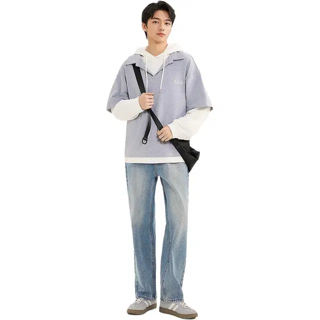 三福 休闲宽松中腰时尚轻松简约牛仔裤 男款