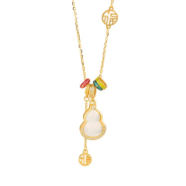 尚仟伊 【葫芦相伴 福韵不断】流苏圆牌葫芦锁骨链 多宝彩虹招财纳福 简约气质福气满满#好运 玉髓 项链 女款