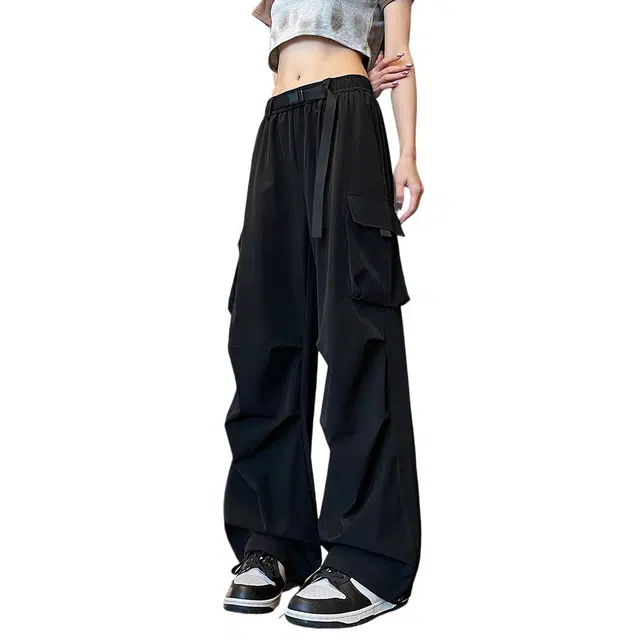 顶峰保罗 无性别主义工装设计感宽松潮牌阔腿速干美式运动薄款透气亲肤伞兵直筒休闲裤 男女同款