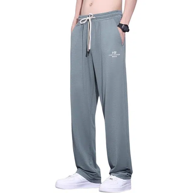 隐狼世家 冰丝裤子男夏季薄款运动速干透气网眼垂感宽松直筒长裤男士休闲裤 男款