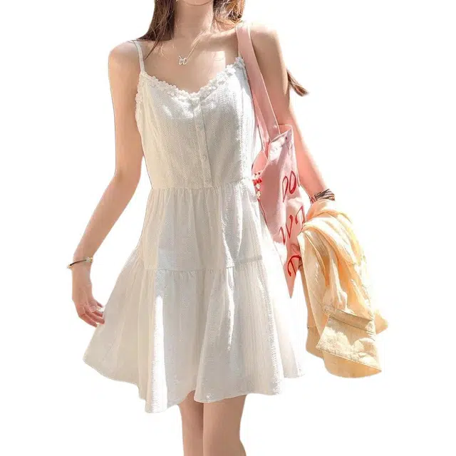 哒头下雨不愁 甜美温柔初恋感气质仙女海边度假短裙吊带连衣裙 女款