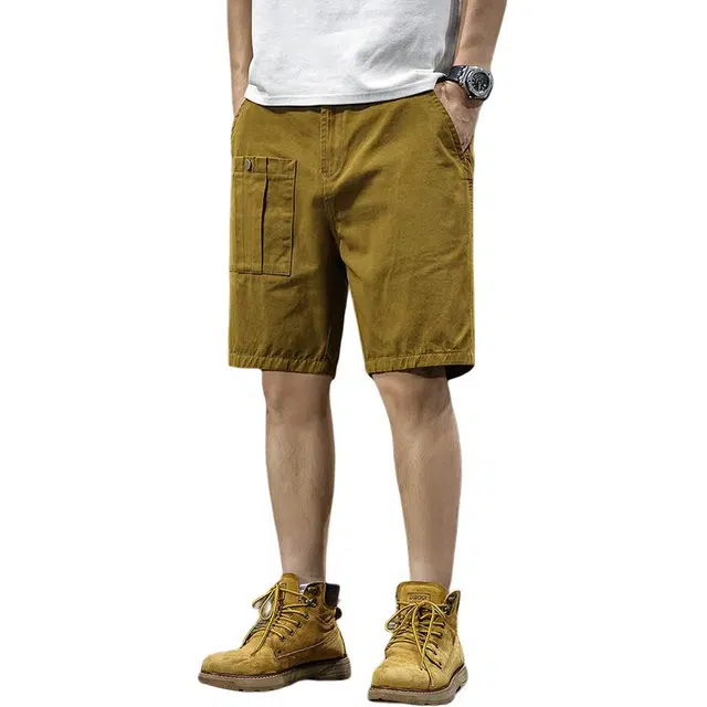 前进牛 美式户外机能纯棉宽松重磅伐木潮流宽松直筒中裤户外运动登山五分裤工装短裤 男女同款