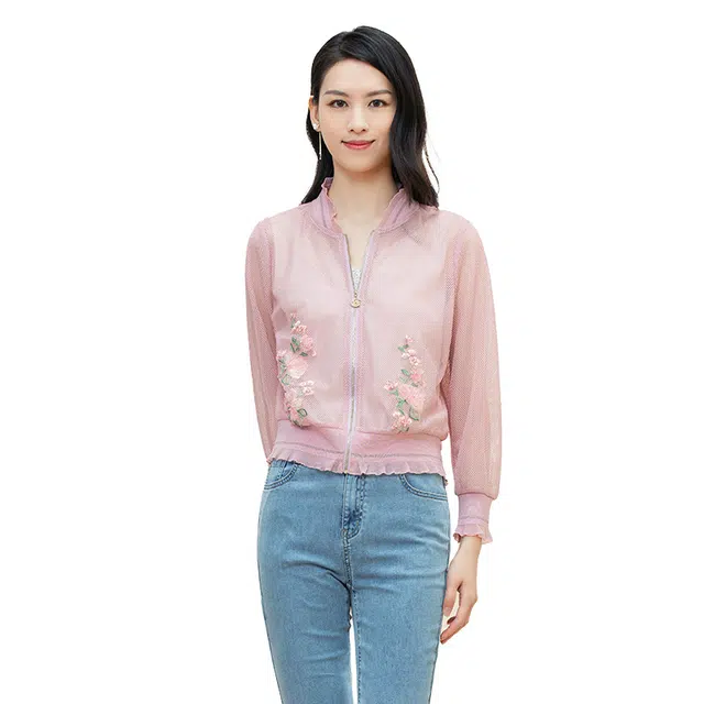 粉红玛琍 时尚通勤植物花卉灯笼袖夹克外套 女款