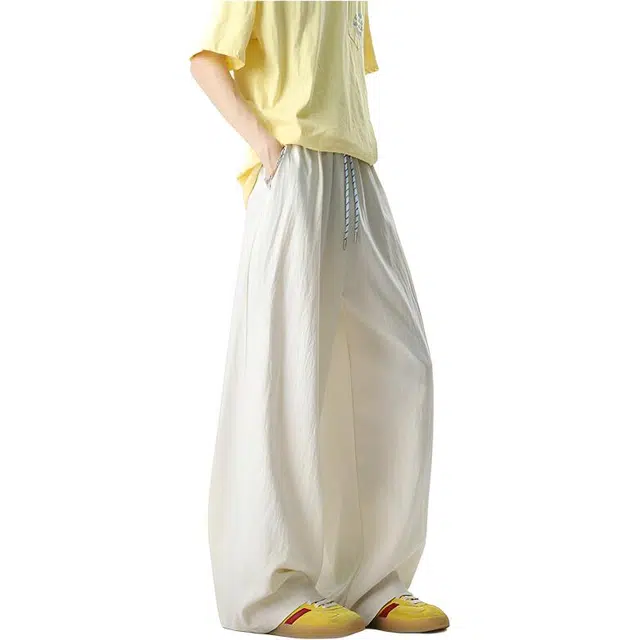 哲源 美式高街复古风撞色抽绳松紧宽松直筒裤透气拼接设计日常通勤凉爽防晒速干薄款休闲裤 男女同款