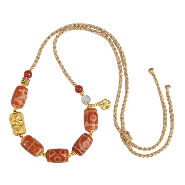 布达拉宫 红肉天珠白水晶吊坠 民族风藏式 玛瑙 项链 男女同款情侣款