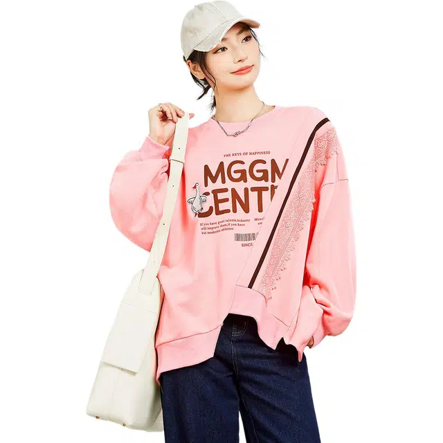 木果果木 春,秋 商场同款不规则设计感少女风复古圆领卫衣 宽松 女款