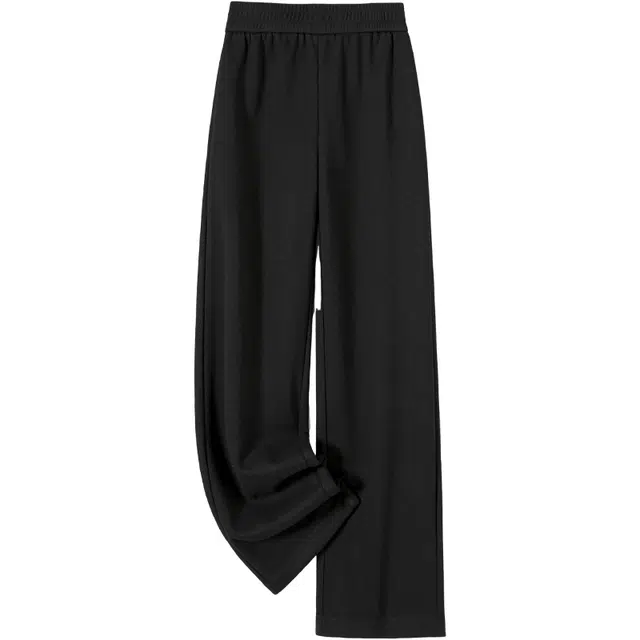 她池 直筒松紧刺绣长裤休闲裤 女款 黑色